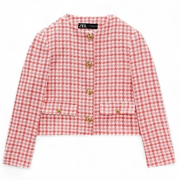 Zara Jackets & Blazers - ZARA Houndstooth Tweed Crop Blazer